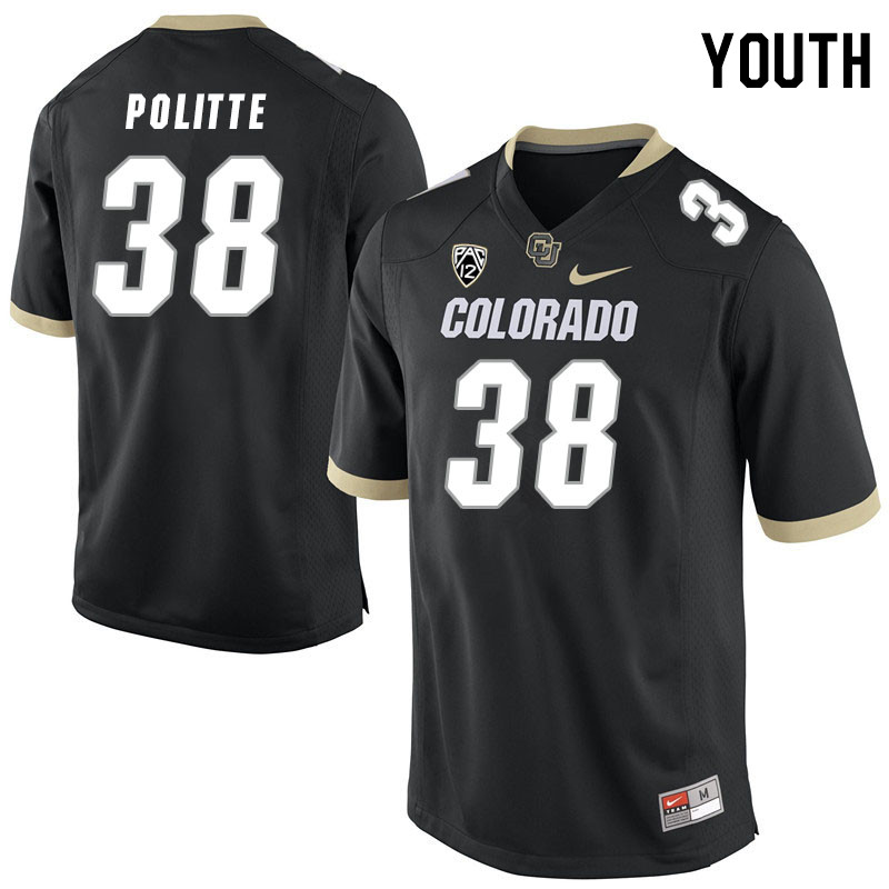 Youth #38 Jacob Politte Colorado Buffaloes College Football Jerseys Stitched Sale-Black - Click Image to Close